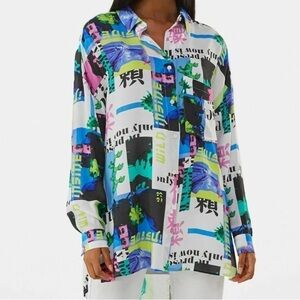 Vintage 90’s Bershka Colorful Graphic Long-Sleeve Button Down Shirt
